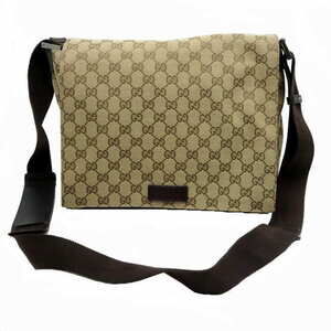 Gucci Shoulder Bag White Pattern Canvas Leather Beige Brown